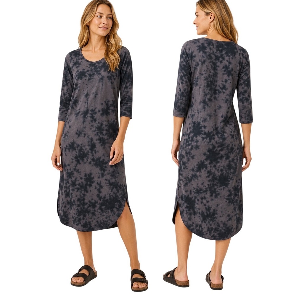 PACT Organic Cotton Tie Dye Midi Dress S Minimalist Coastal Casual Lounge Soft